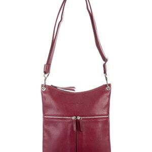 Longchamp Le Foulonne Flat Zip Red Leather Classic Crossbody Bag